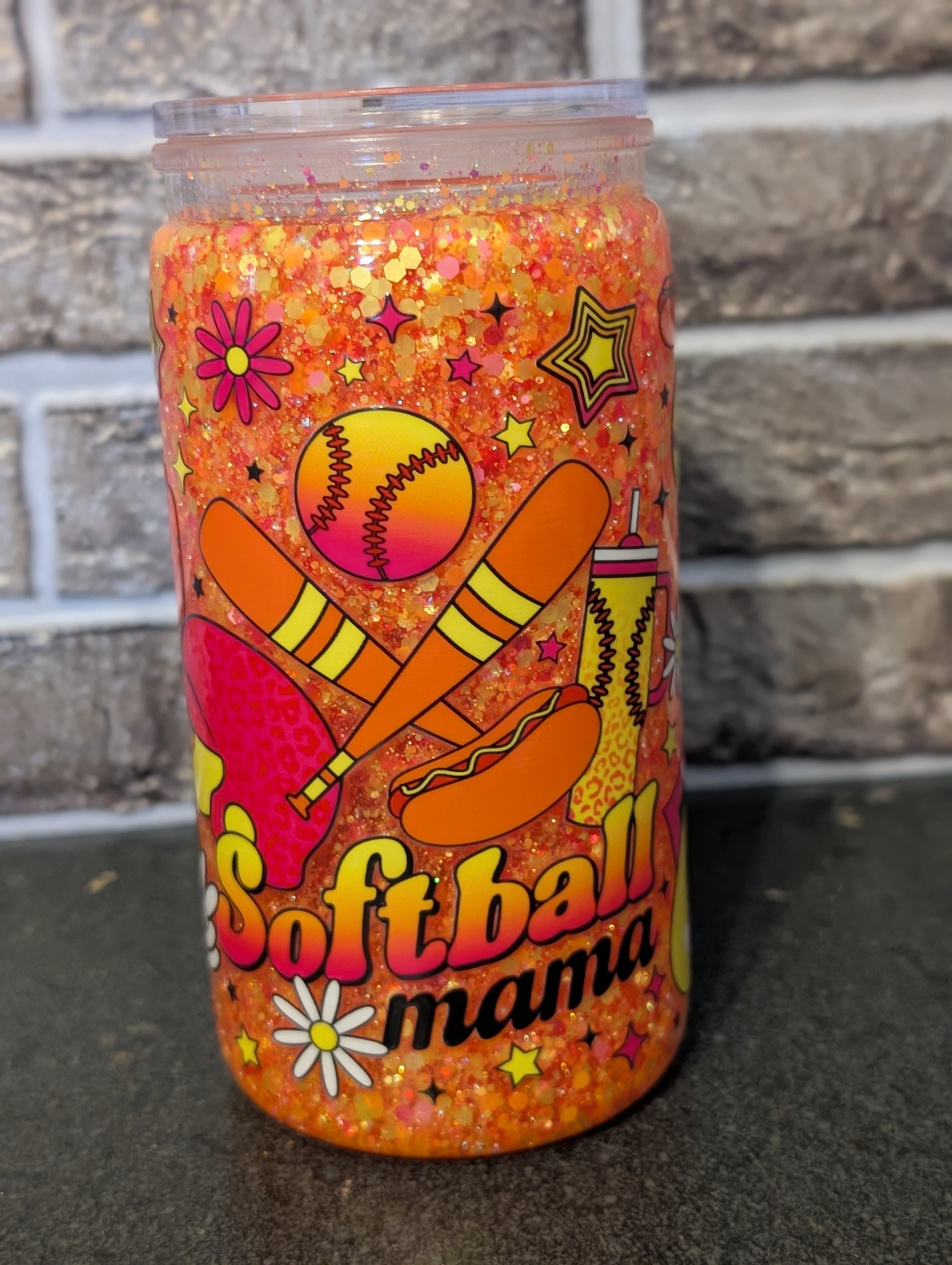 16oz Skinny Tumbler – Softball Mama Design, Acrylic