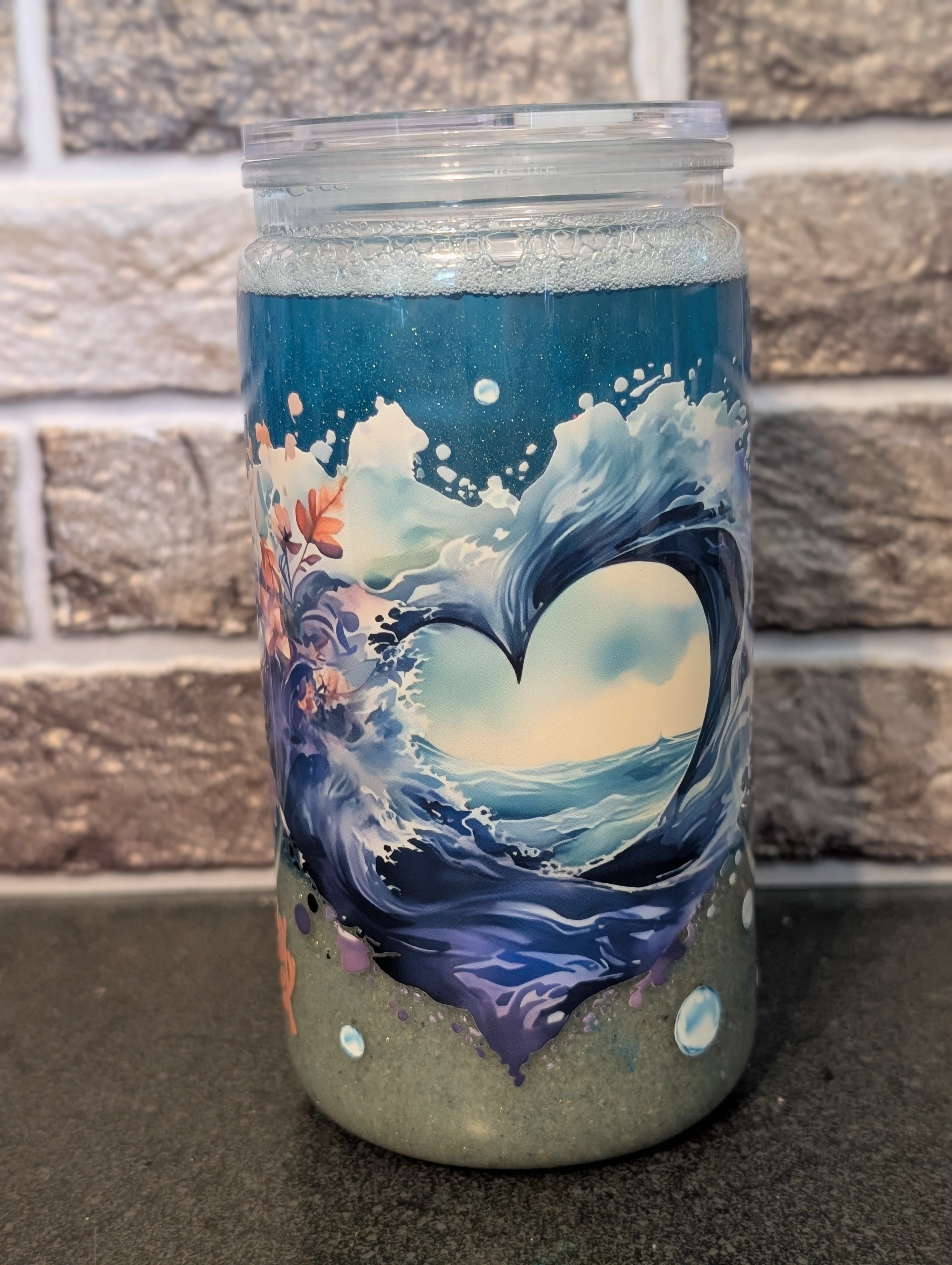 16oz Skinny Tumbler – Beach Scene Design, Acrylic