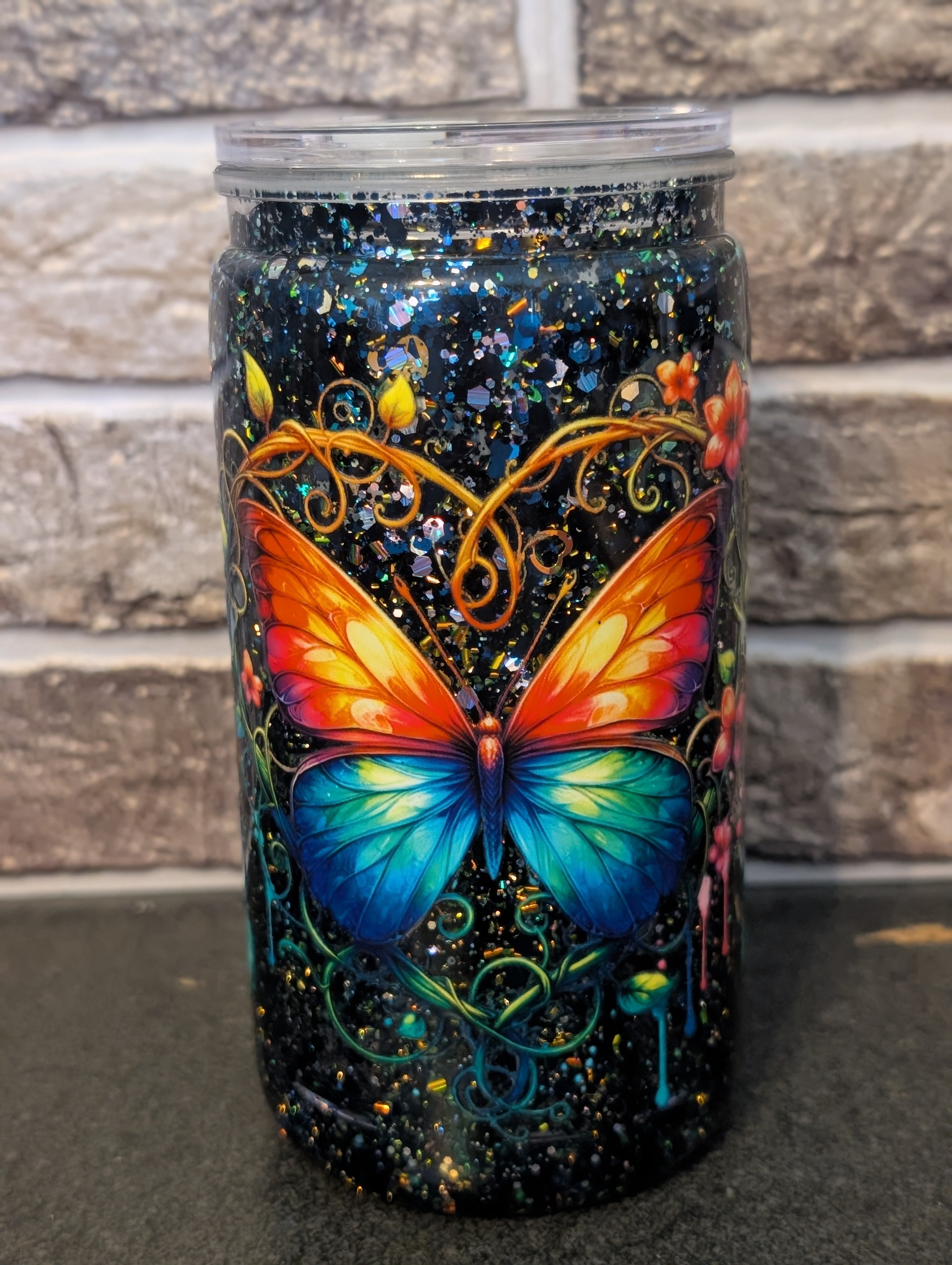 16oz Skinny Tumbler – Butterfly Design, Acrylic