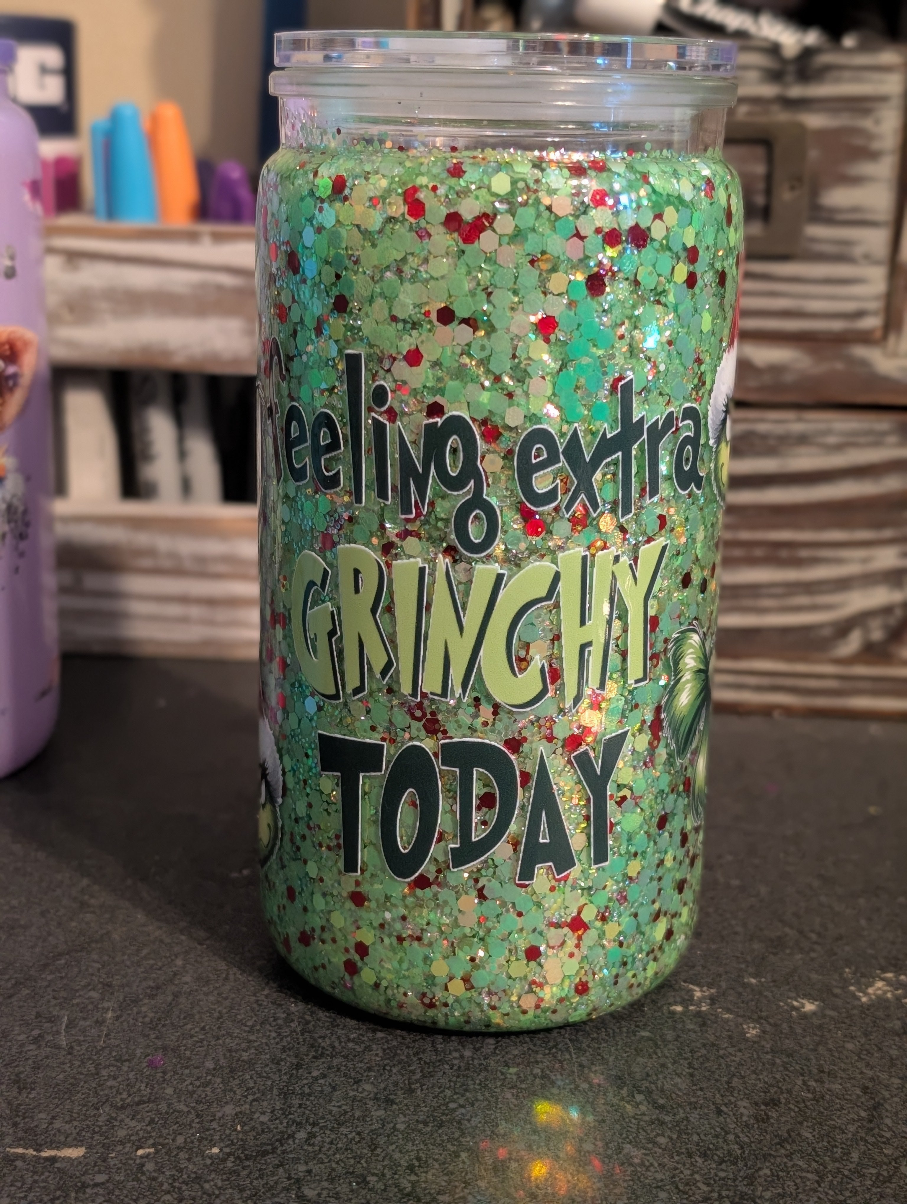 16oz Skinny Tumbler – Grinchy Christmas Design, Acrylic