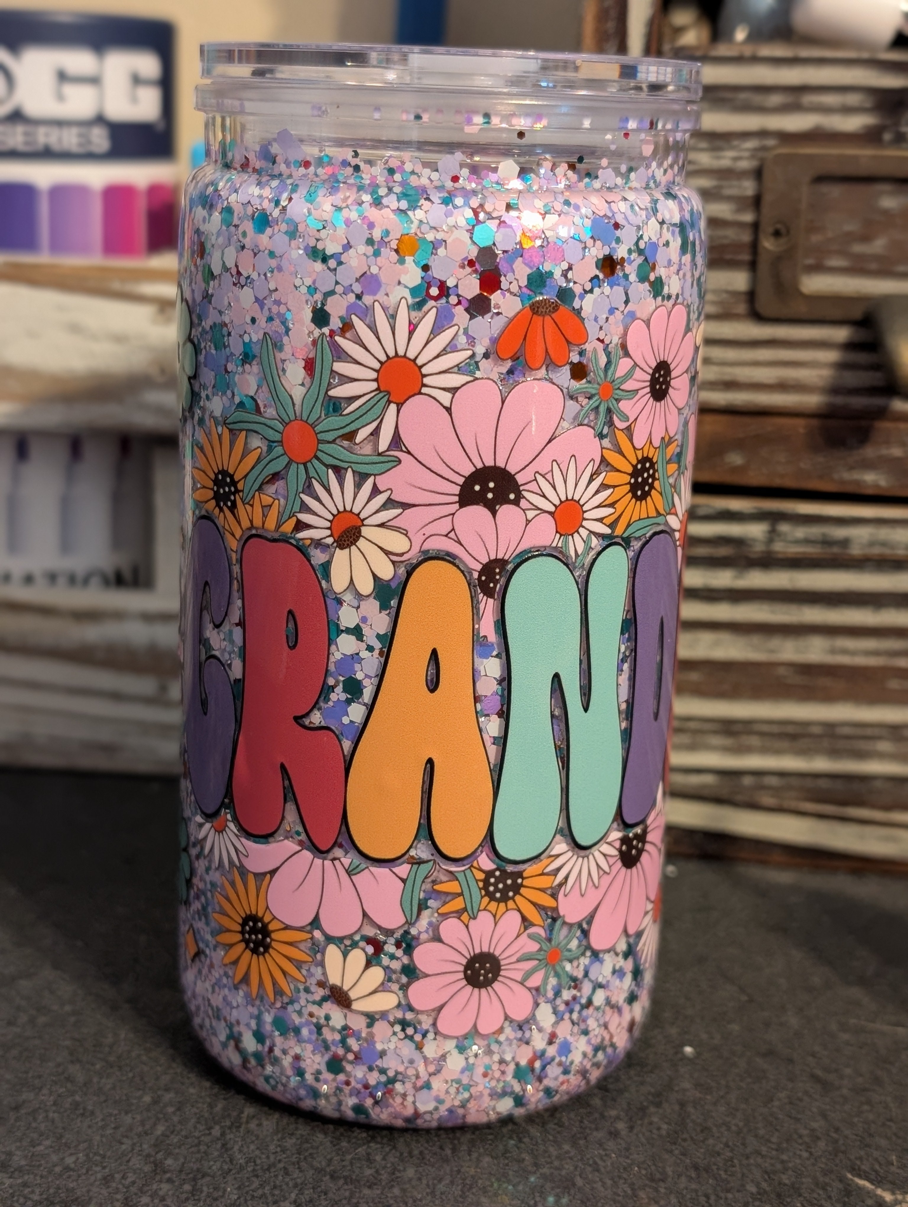 16oz Skinny Tumbler – Granny Design, Acrylic