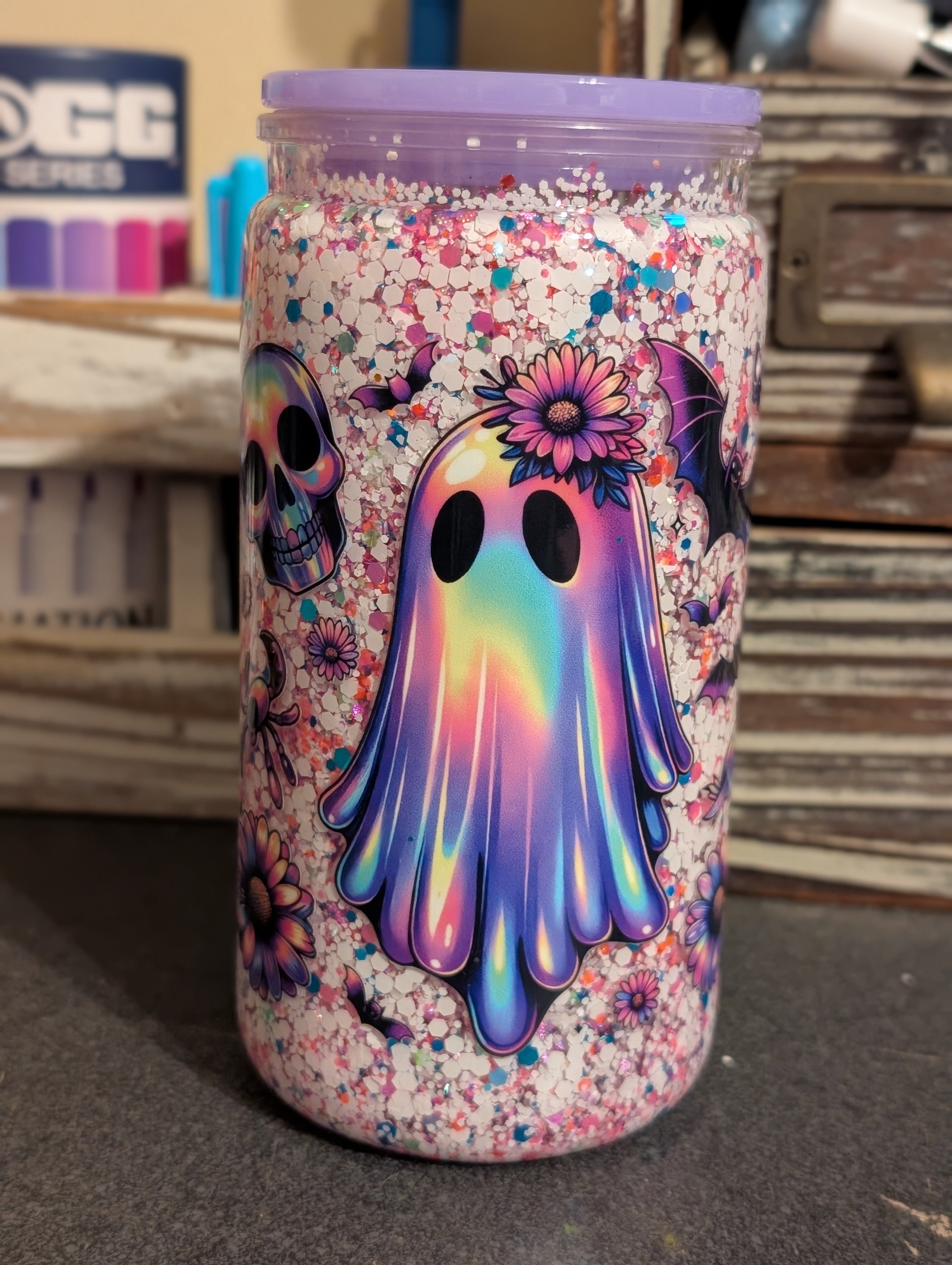 16oz Skinny Tumbler – Ghost Design, Acrylic