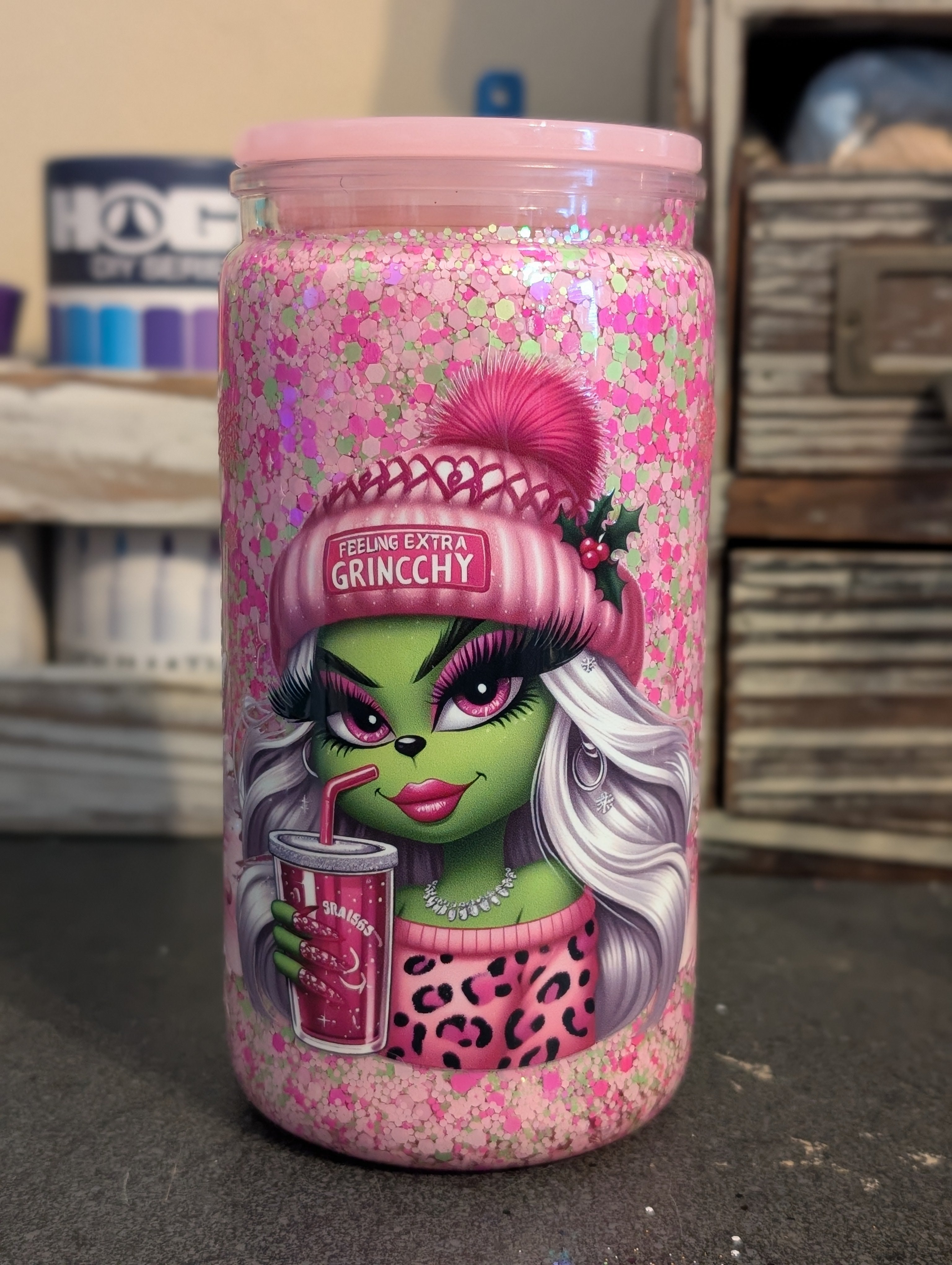 16oz Skinny Tumbler – Feeling Grinchy Design, Acrylic
