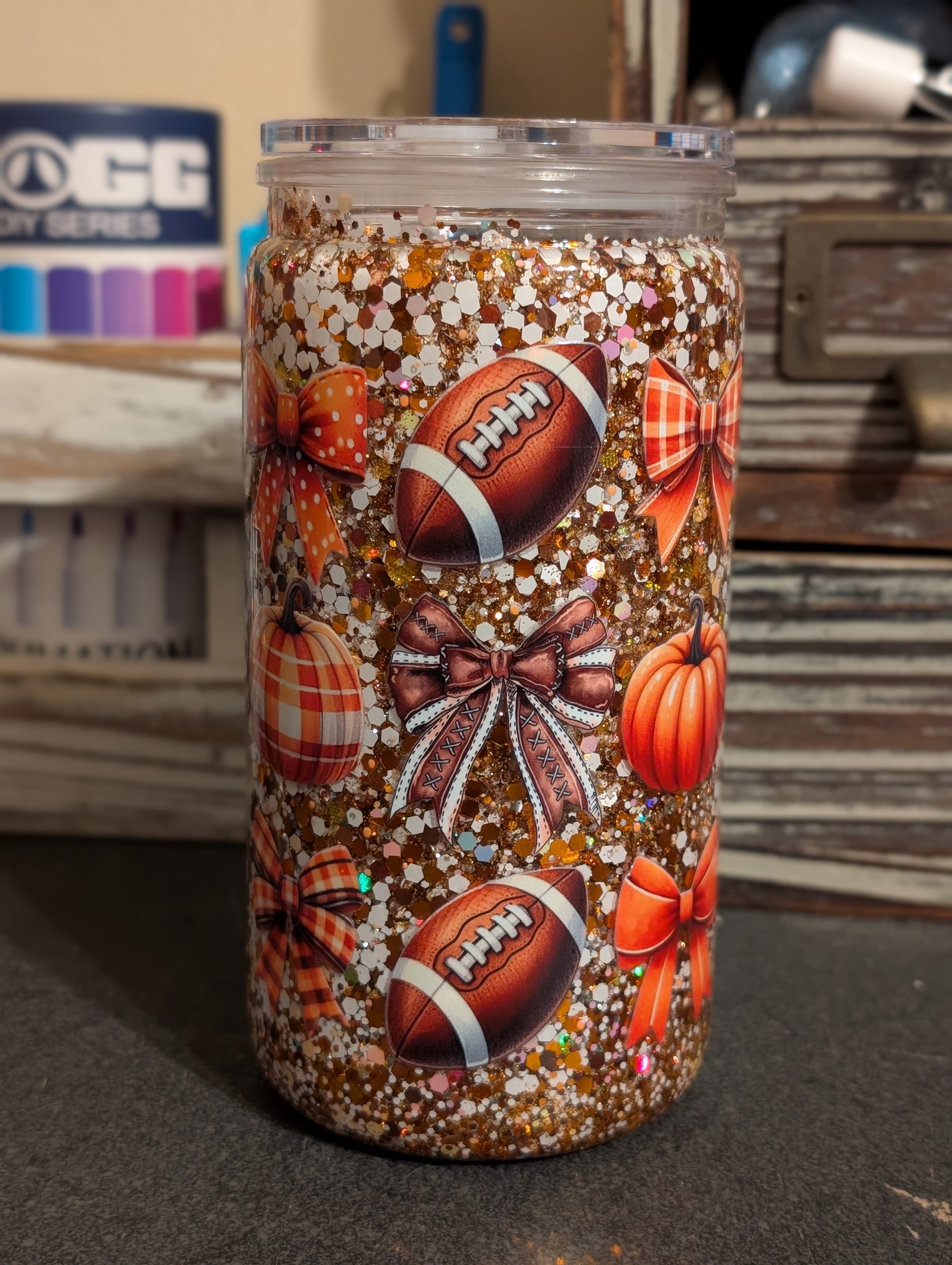 16oz Skinny Tumbler – Football Design, Acrylic